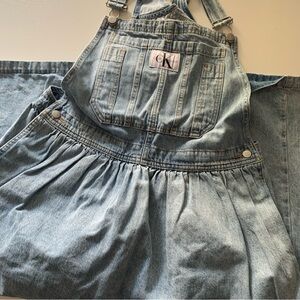 Calvin Klein | Overall dungarees long dress | Pockets | Faded light jean